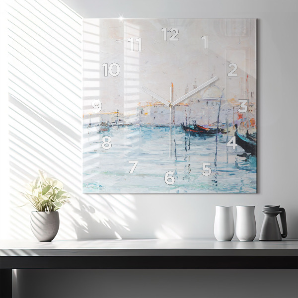 Wanduhr modern quadratisch Ölgemälde Jacht Meer