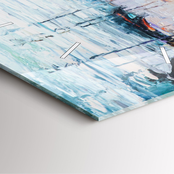 Wanduhr modern quadratisch Ölgemälde Jacht Meer