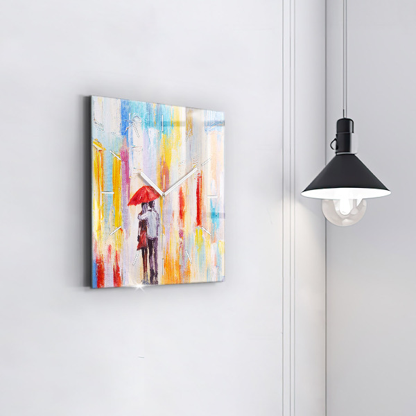 Wanduhr quadratisch mit motiv Pärchen im Regen