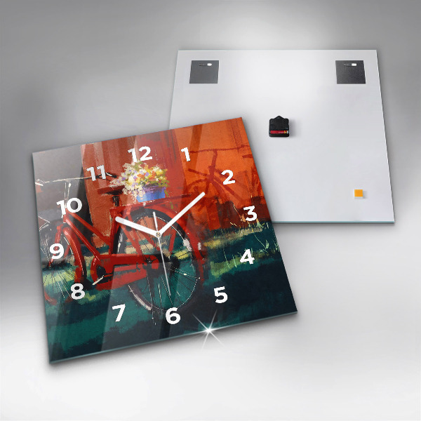 Wanduhr quadratisch Gemaltes Fahrrad
