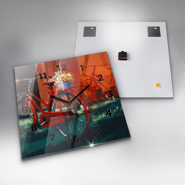 Wanduhr quadratisch Gemaltes Fahrrad