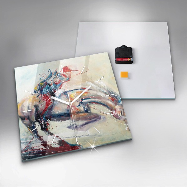 Wanduhr quadratisch mit motiv Illustration Galoppierende Pferde