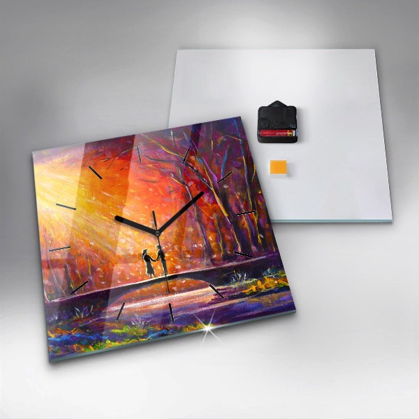 Wanduhr quadratisch mit motiv Pärchen im Wald