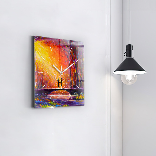 Wanduhr quadratisch mit motiv Pärchen im Wald