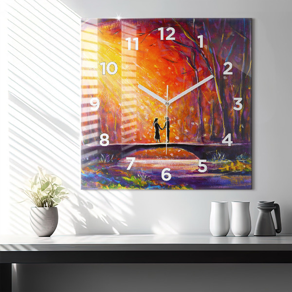 Wanduhr quadratisch mit motiv Pärchen im Wald