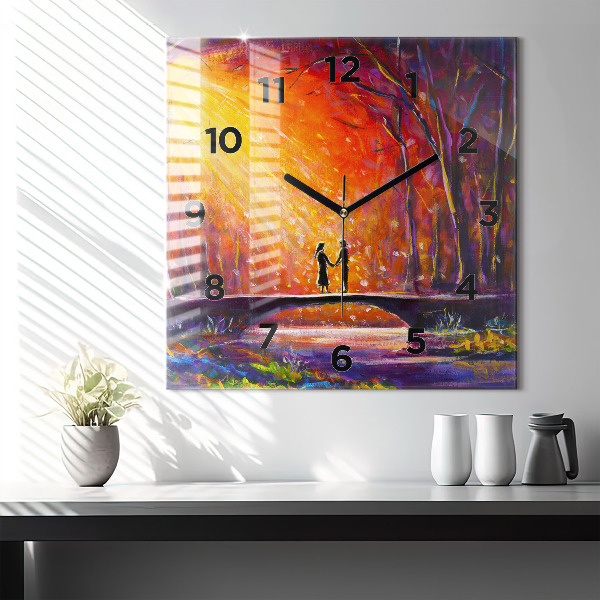 Wanduhr quadratisch mit motiv Pärchen im Wald