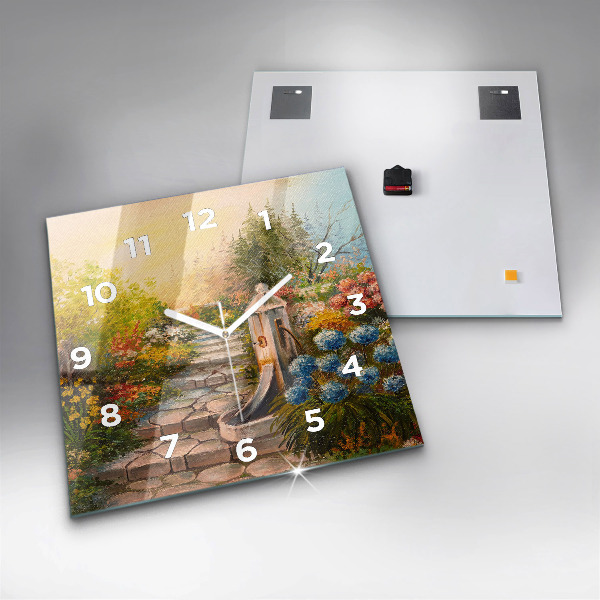 Wanduhr quadratisch Ölkomposition in einem Wald