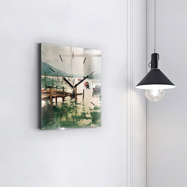 Wanduhr quadratisch mit motiv Fischerboote im Hafen