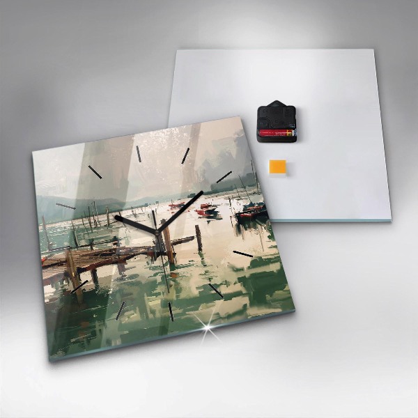Wanduhr quadratisch mit motiv Fischerboote im Hafen