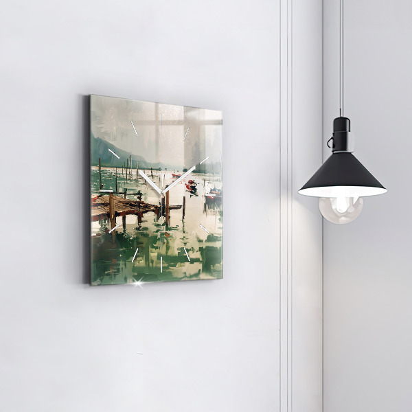 Wanduhr quadratisch mit motiv Fischerboote im Hafen