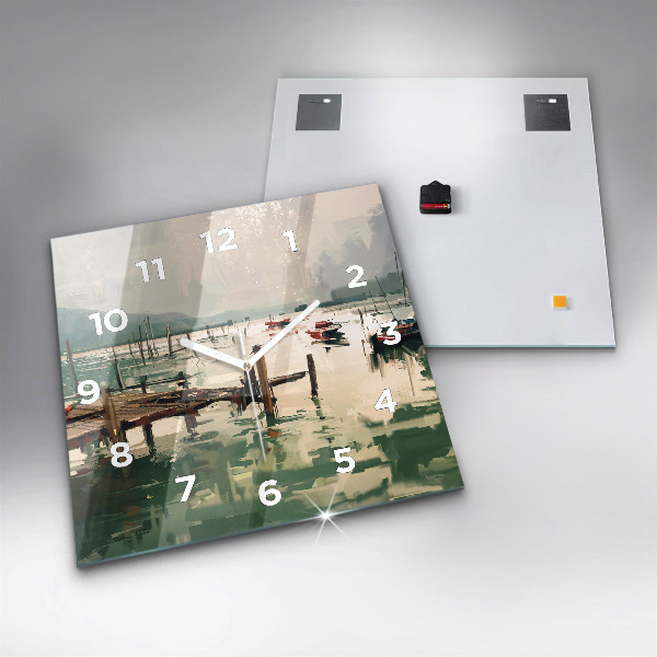 Wanduhr quadratisch mit motiv Fischerboote im Hafen