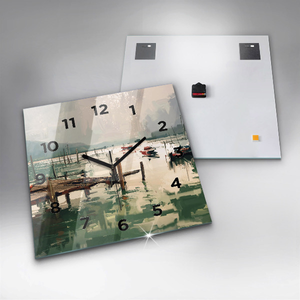 Wanduhr quadratisch mit motiv Fischerboote im Hafen