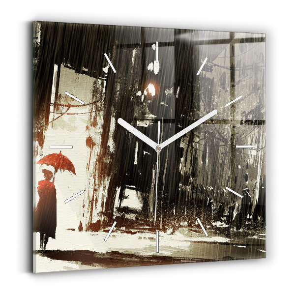 Wanduhr quadratisch mit motiv Frau in einer regnerischen Nacht