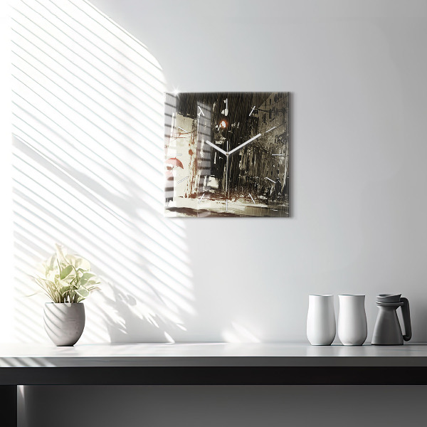 Wanduhr quadratisch mit motiv Frau in einer regnerischen Nacht