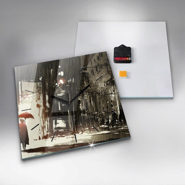 Wanduhr quadratisch mit motiv Frau in einer regnerischen Nacht