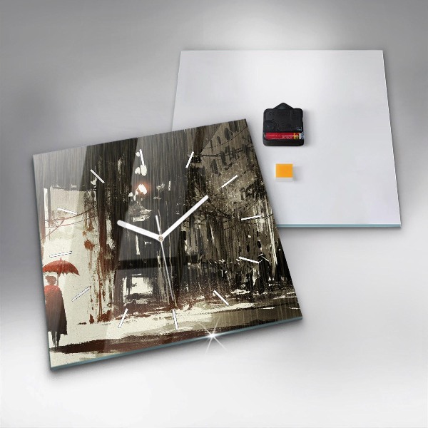 Wanduhr quadratisch mit motiv Frau in einer regnerischen Nacht