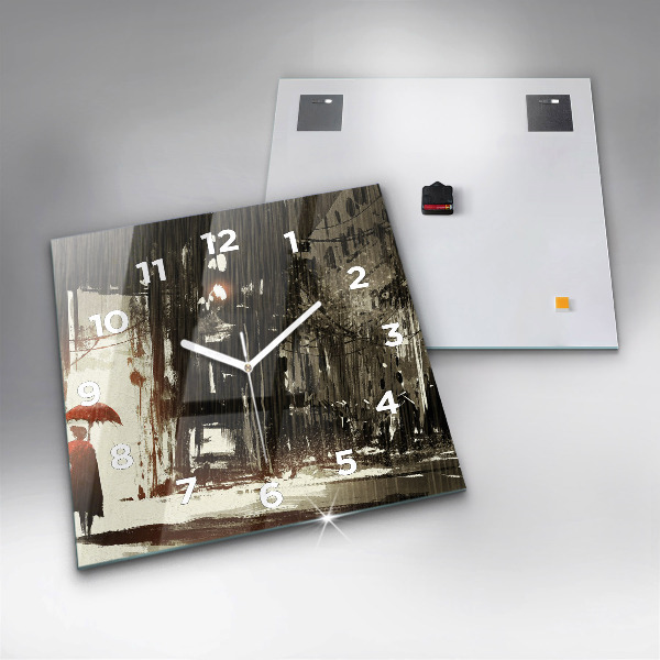 Wanduhr quadratisch mit motiv Frau in einer regnerischen Nacht