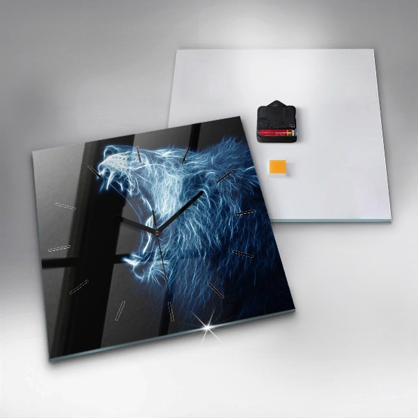 Wanduhr modern quadratisch Körpersprache eines wilden Löwen