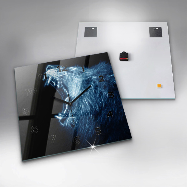 Wanduhr modern quadratisch Körpersprache eines wilden Löwen