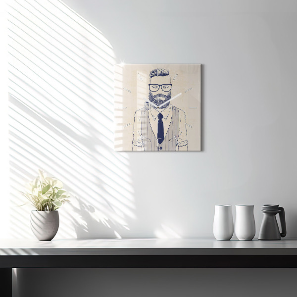 Wanduhr modern quadratisch Mann mit Bart