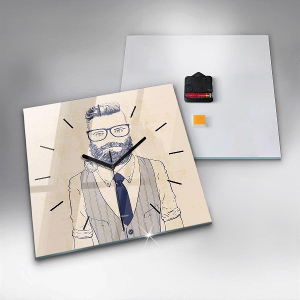 Wanduhr modern quadratisch Mann mit Bart
