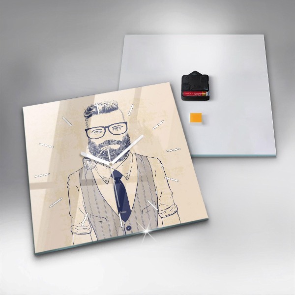 Wanduhr modern quadratisch Mann mit Bart