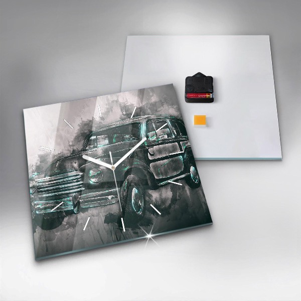 Wanduhr modern quadratisch Oldschool Auto