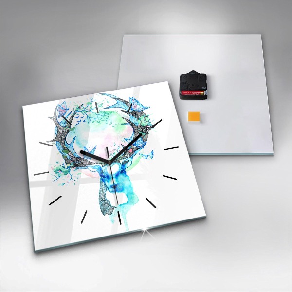 Wanduhr quadratisch mit motiv Illustration eines Rehs