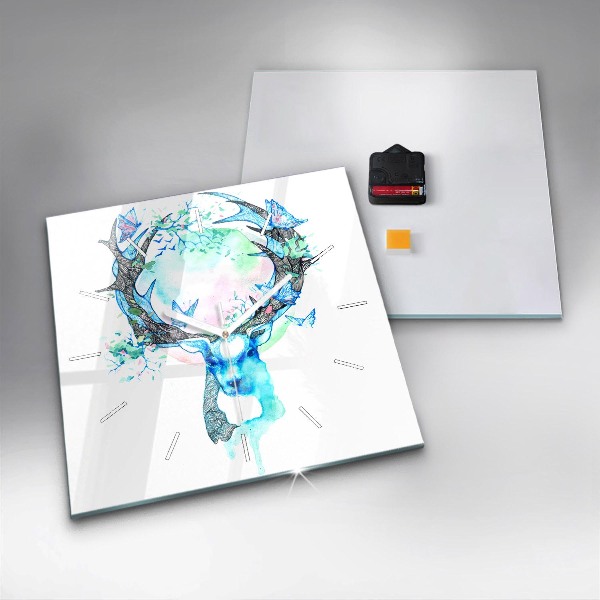 Wanduhr quadratisch mit motiv Illustration eines Rehs