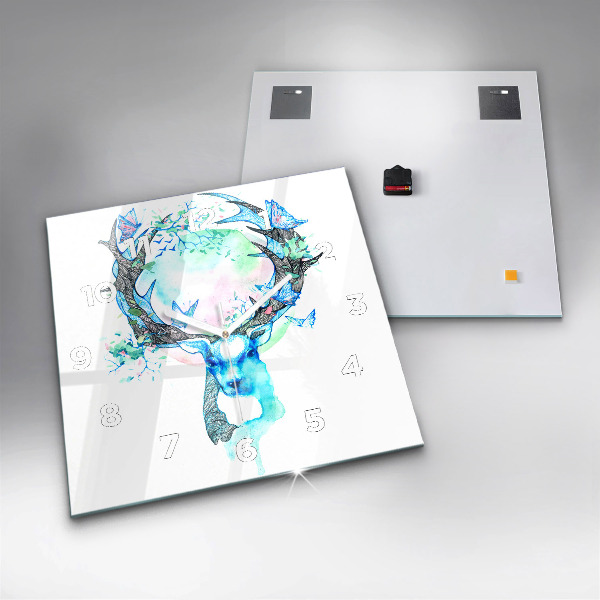 Wanduhr quadratisch mit motiv Illustration eines Rehs