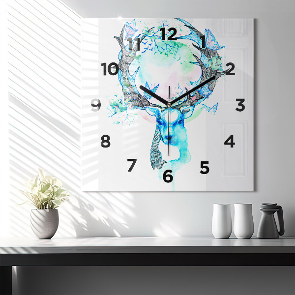 Wanduhr quadratisch mit motiv Illustration eines Rehs