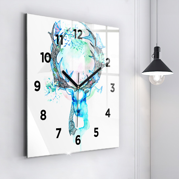 Wanduhr quadratisch mit motiv Illustration eines Rehs