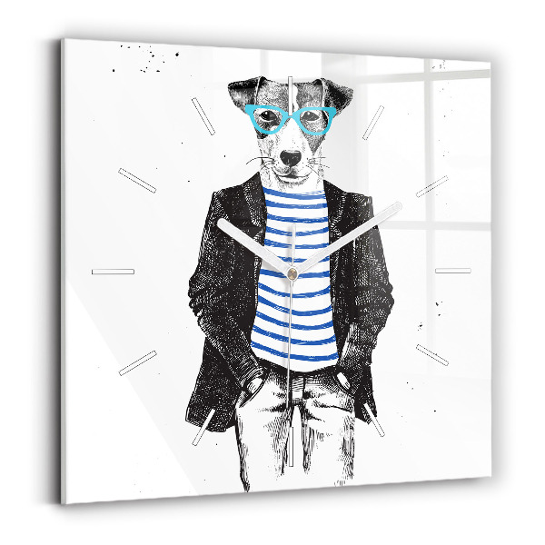 Wanduhr modern quadratisch Hund in einem menschlichen Körper