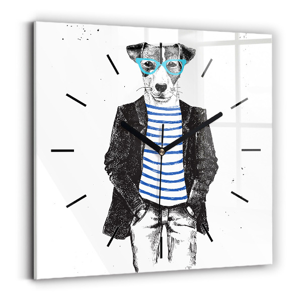 Wanduhr modern quadratisch Hund in einem menschlichen Körper