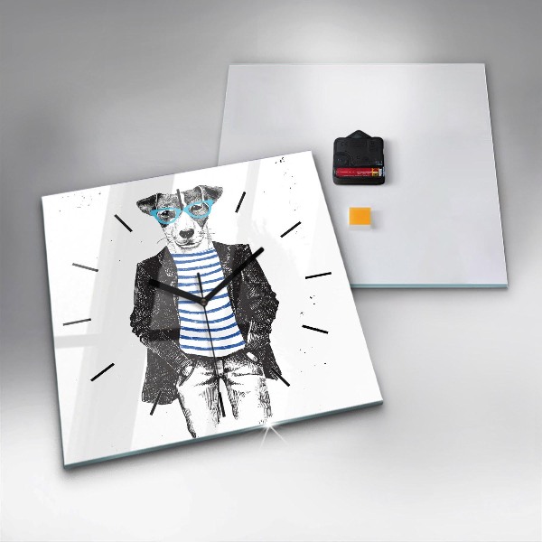 Wanduhr modern quadratisch Hund in einem menschlichen Körper