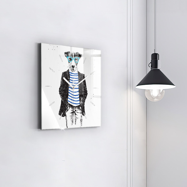 Wanduhr modern quadratisch Hund in einem menschlichen Körper