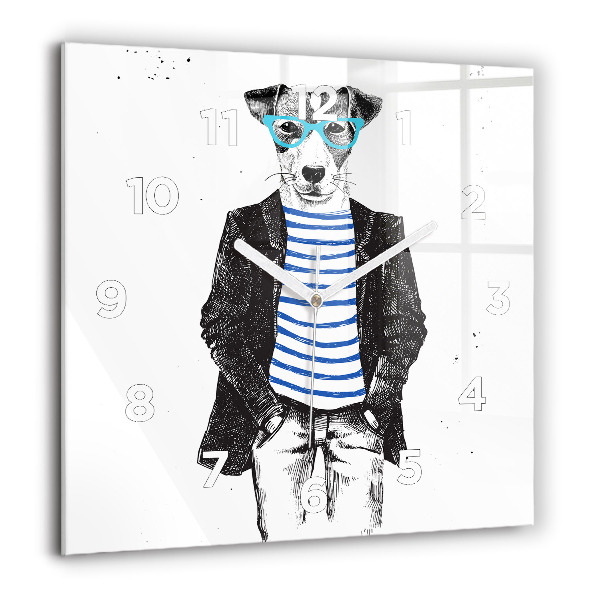 Wanduhr modern quadratisch Hund in einem menschlichen Körper