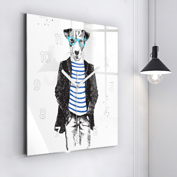 Wanduhr modern quadratisch Hund in einem menschlichen Körper