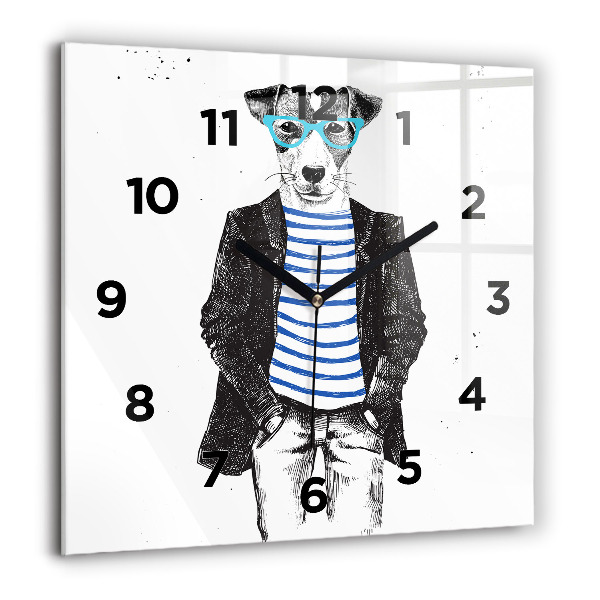 Wanduhr modern quadratisch Hund in einem menschlichen Körper