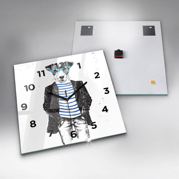 Wanduhr modern quadratisch Hund in einem menschlichen Körper