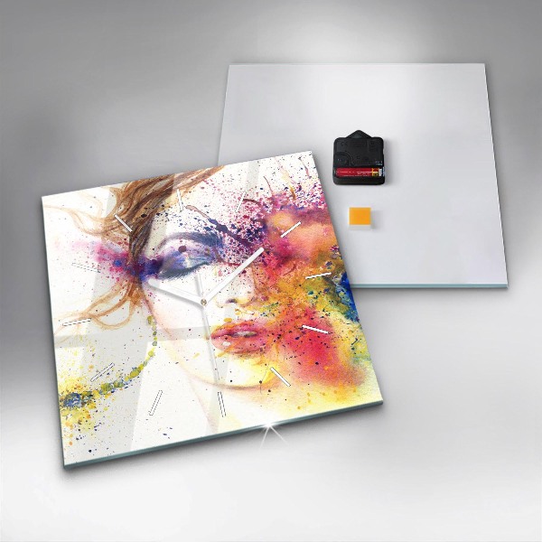 Wanduhr quadratisch mit motiv Porträt einer geheimnisvollen Frau