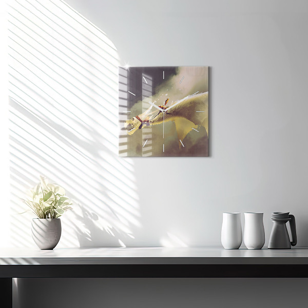 Wanduhr quadratisch Illustration eines Drachenreiters