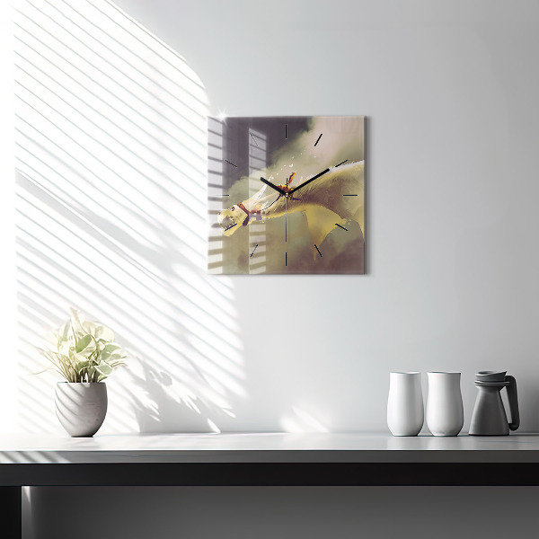 Wanduhr quadratisch Illustration eines Drachenreiters