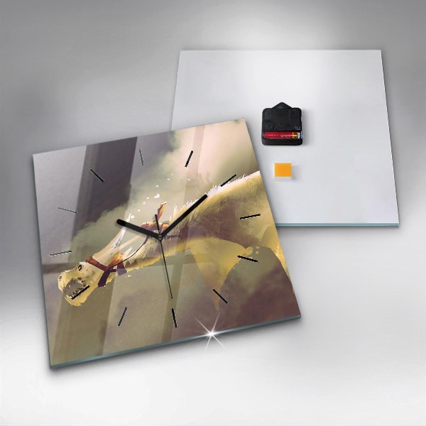 Wanduhr quadratisch Illustration eines Drachenreiters