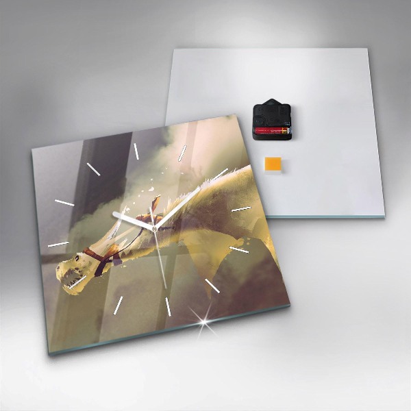 Wanduhr quadratisch Illustration eines Drachenreiters