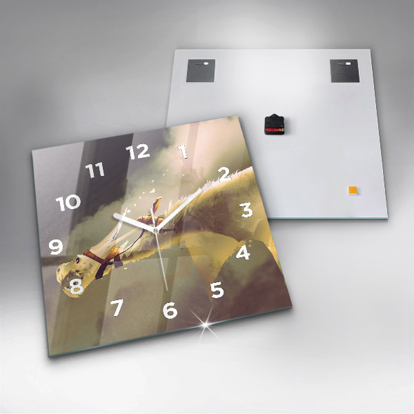 Wanduhr quadratisch Illustration eines Drachenreiters