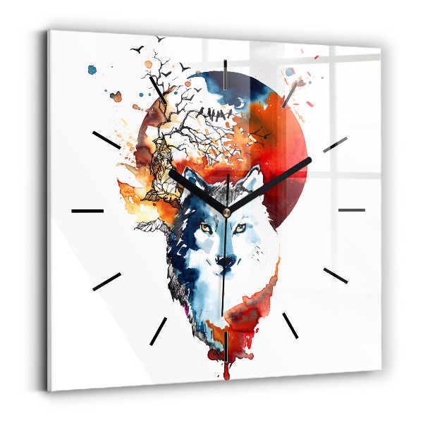 Wanduhr modern quadratisch Werwolf Vollmond und Luna