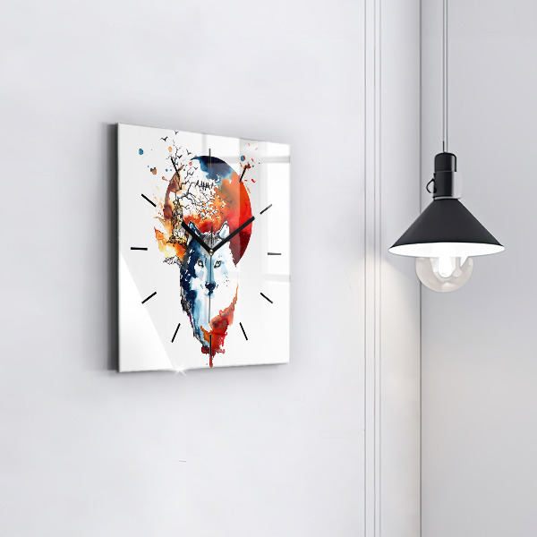 Wanduhr modern quadratisch Werwolf Vollmond und Luna