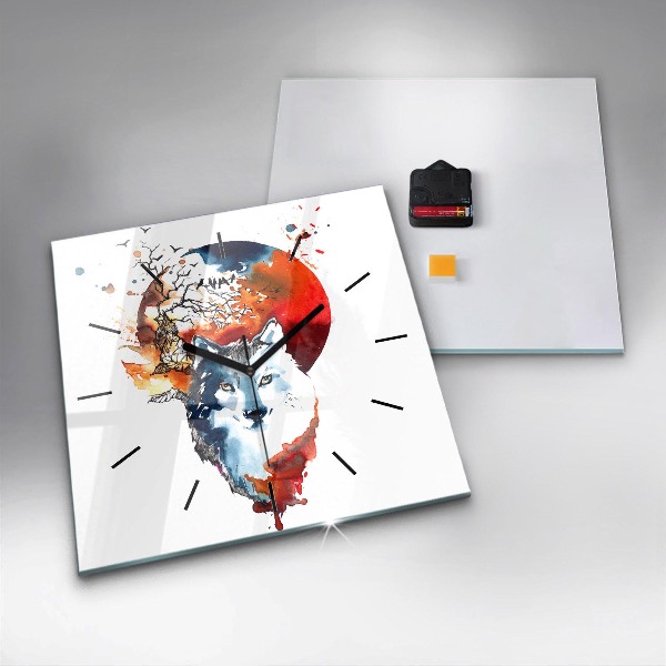 Wanduhr modern quadratisch Werwolf Vollmond und Luna