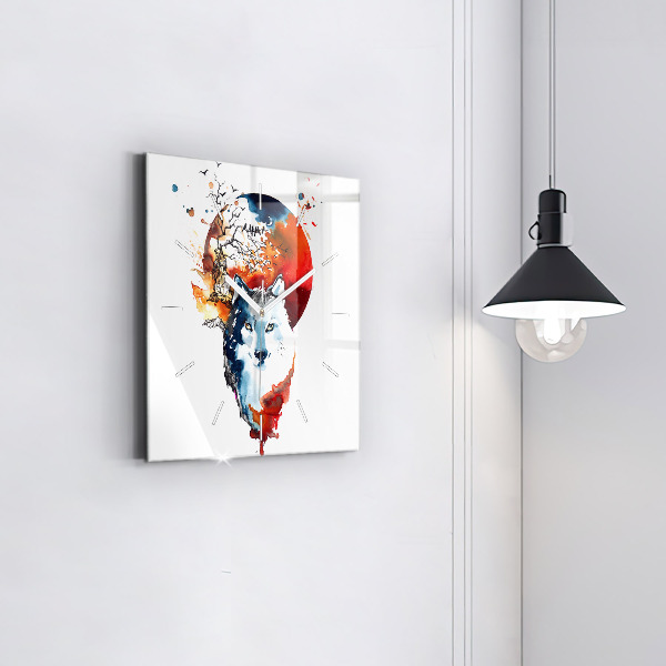 Wanduhr modern quadratisch Werwolf Vollmond und Luna